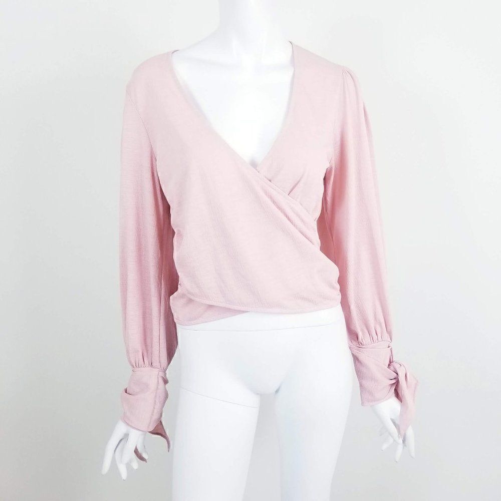 Topshop Wrap Front Tie Sleeve Boho Crop Top Small